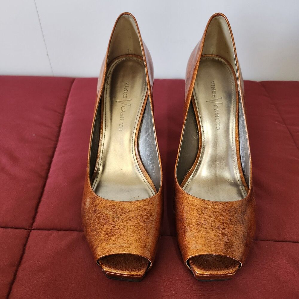 Vince Camuto Peep Toe Pumps Size 9.5 Burnt Orange Metallic 4in Heels